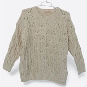 LOVE + ADORED SWEATER WOOL CABLE KNIT OFF WHITE CHUNKY OVERSIZED WINTER WARM